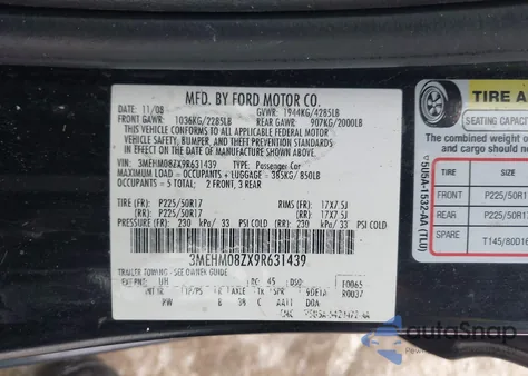 2009 Mercury Milan I4 Premier from USA, damaged, VIN 3MEHM08ZX9R631439